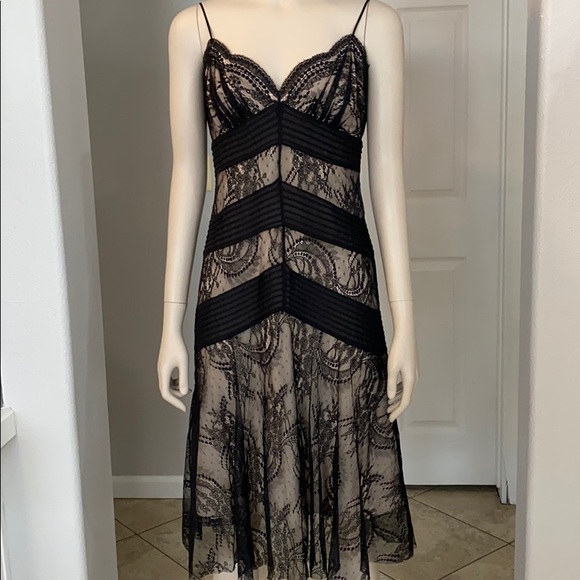 BCBGMaxAzria Dresses & Skirts - ⚫️BCBG MAXAZRIA spaghetti strap Black nude lace dress, size 4
